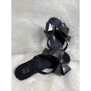 Mini Melissa Jelly Shoes Black Glitter Flip Flop Summer Size 13 Flats Bow EUC